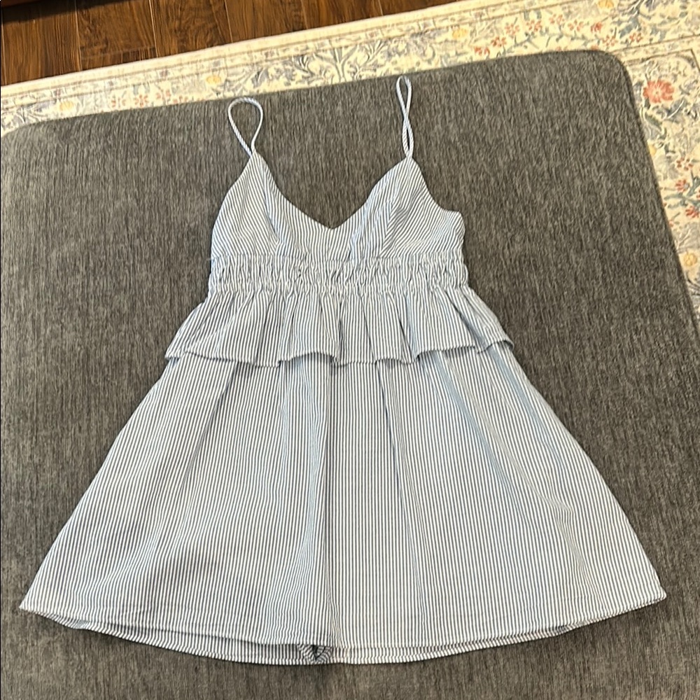 Zara TRF Collection blue and white striped dress with built in shorts size small